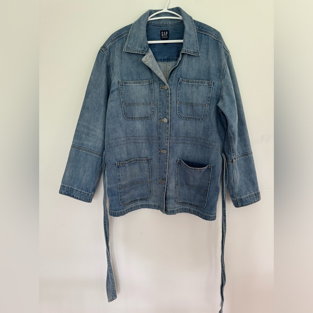 Gap Longer Style Denim Jacket With Tie Belt